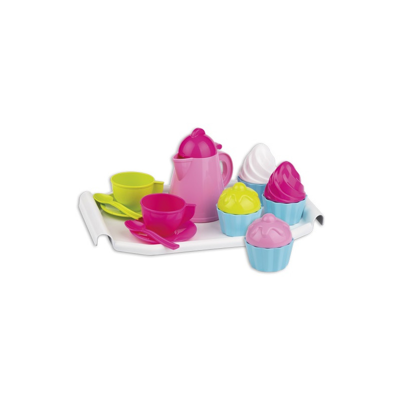 Theeservies met cupcakes op dienblad Theeservies met cupcakes op dienblad