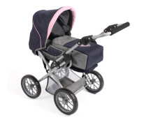 Poppenwagen Leni combi (donkerblauw met hartje)