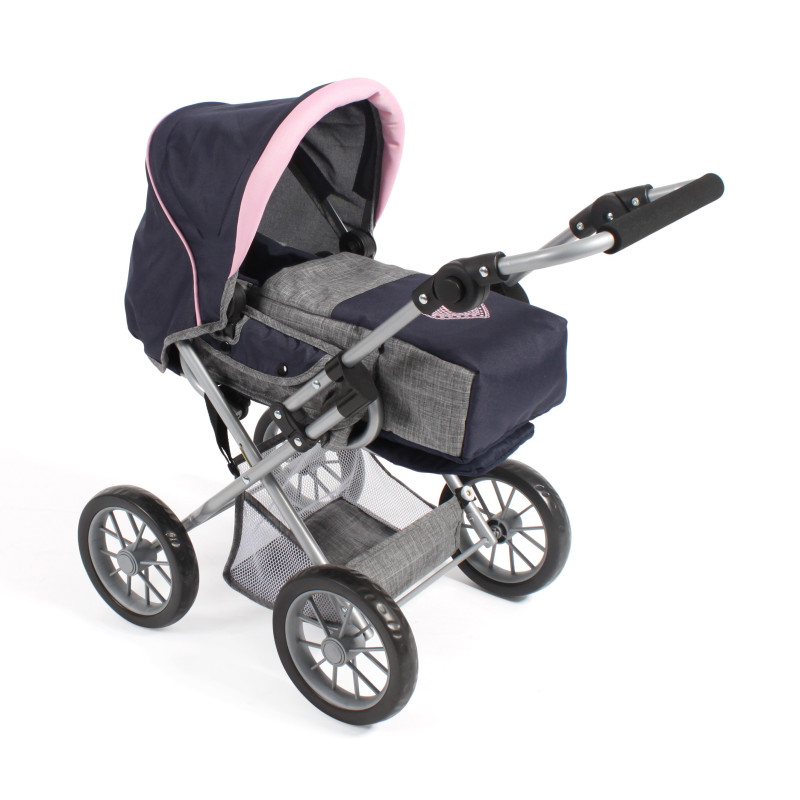 Poppenwagen Leni combi (donkerblauw met hartje) Poppenwagen Leni combi (donkerblauw met hartje)
