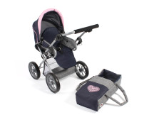 Poppenwagen Leni combi (donkerblauw met hartje) Poppenwagen Leni combi (donkerblauw met hartje)