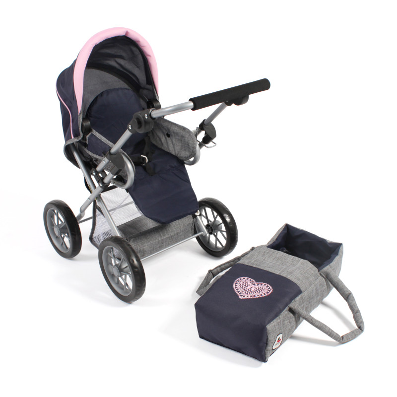 Poppenwagen Leni combi (donkerblauw met hartje) Poppenwagen Leni combi (donkerblauw met hartje)