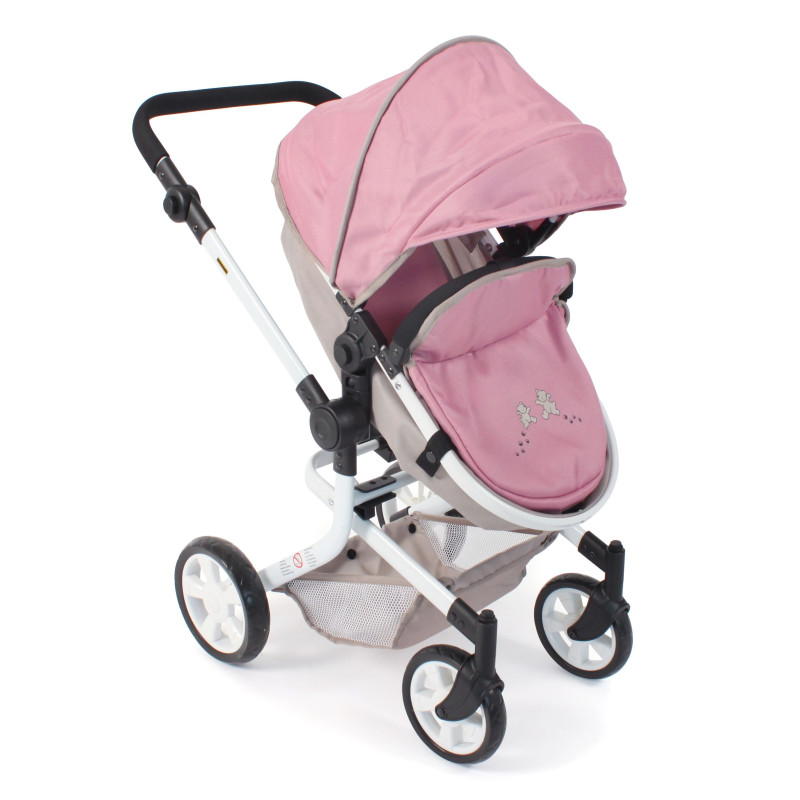 Poppenwagen Mika combi (roze/taupe/beer) Poppenwagen Mika combi (roze/taupe/beer)