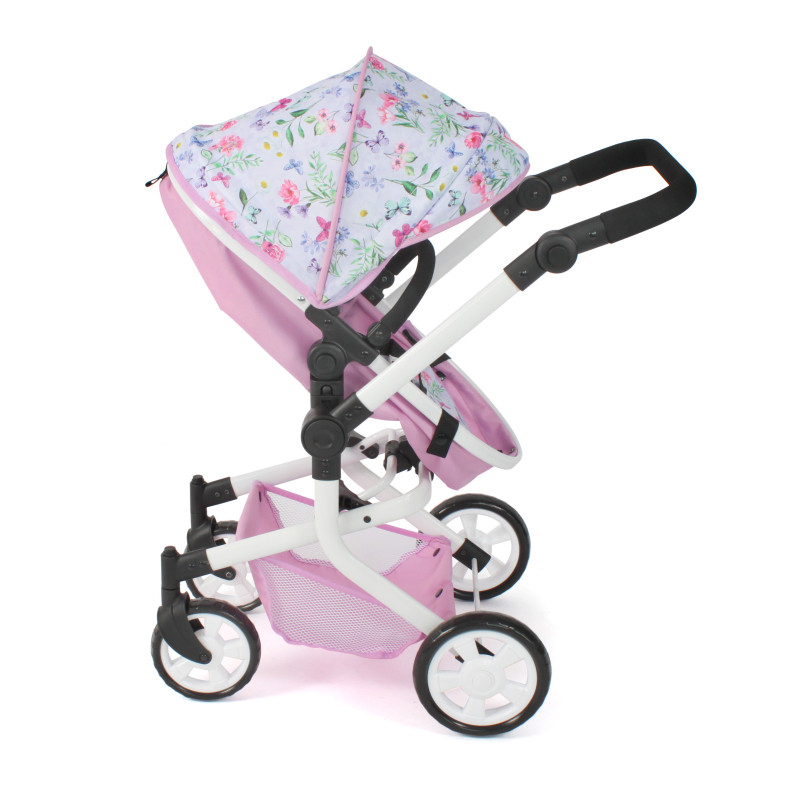 Poppenwagen Mika combi (bloemen wit/roze) Poppenwagen Mika combi (bloemen wit/roze)