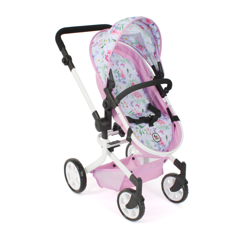 Poppenwagen Mika combi (bloemen wit/roze) Poppenwagen Mika combi (bloemen wit/roze)