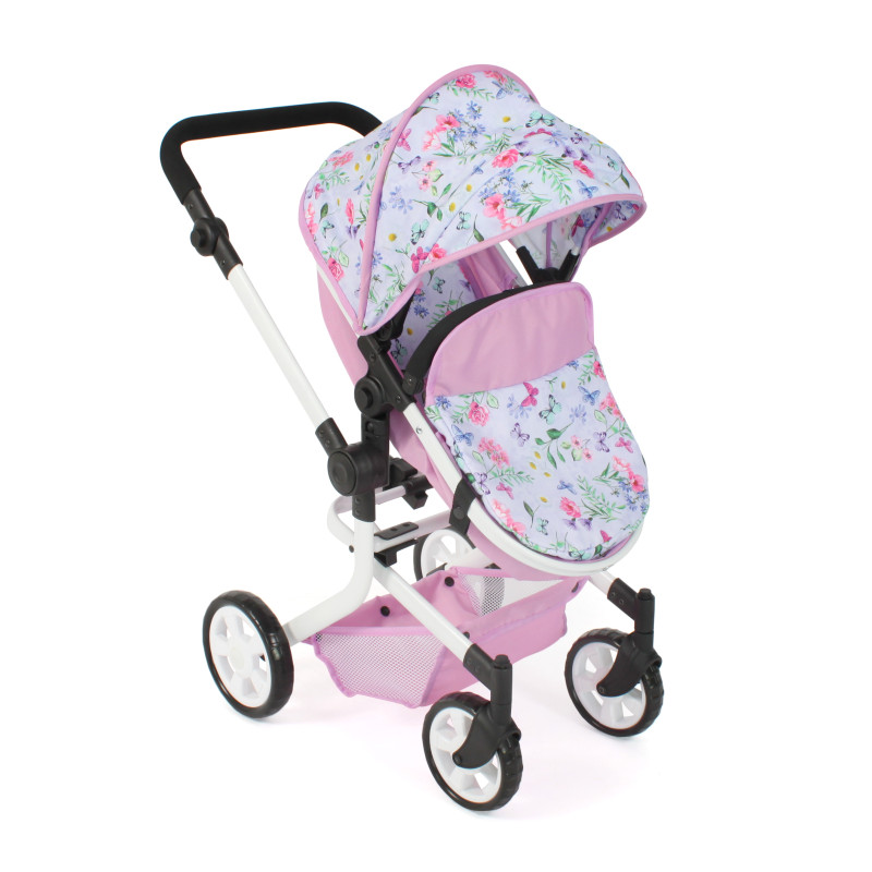 Poppenwagen Mika combi (bloemen wit/roze) Poppenwagen Mika combi (bloemen wit/roze)