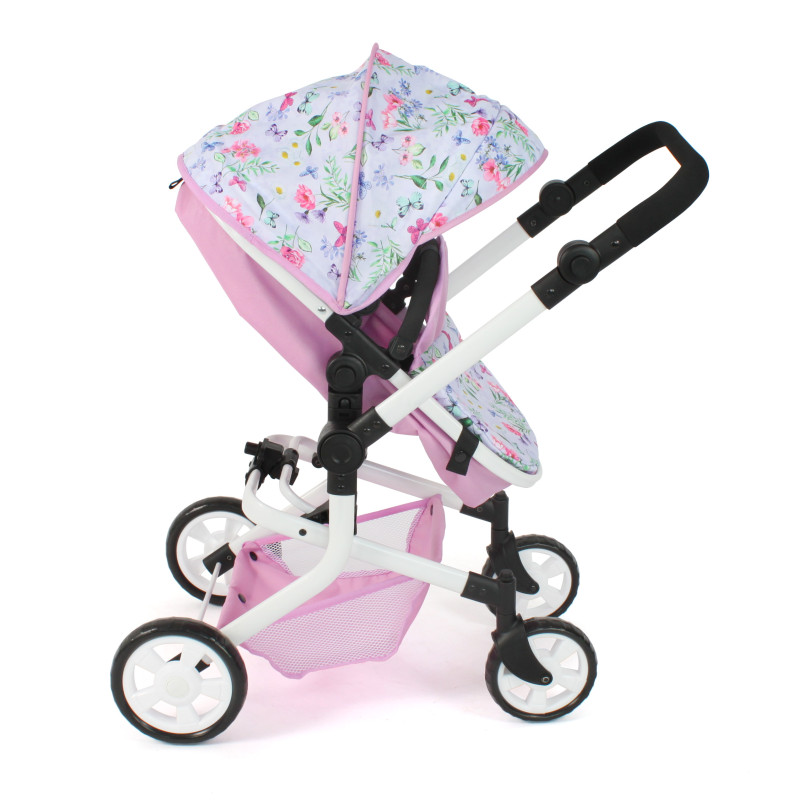 Poppenwagen Mika combi (bloemen wit/roze) Poppenwagen Mika combi (bloemen wit/roze)