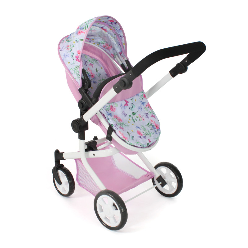 Poppenwagen Mika combi (bloemen wit/roze) Poppenwagen Mika combi (bloemen wit/roze)