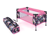 Poppenreisbed (eenhoorn donkerblauw/roze)