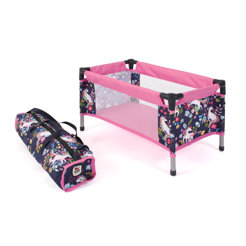 Poppenreisbed (eenhoorn donkerblauw/roze) Poppenreisbed (eenhoorn donkerblauw/roze)