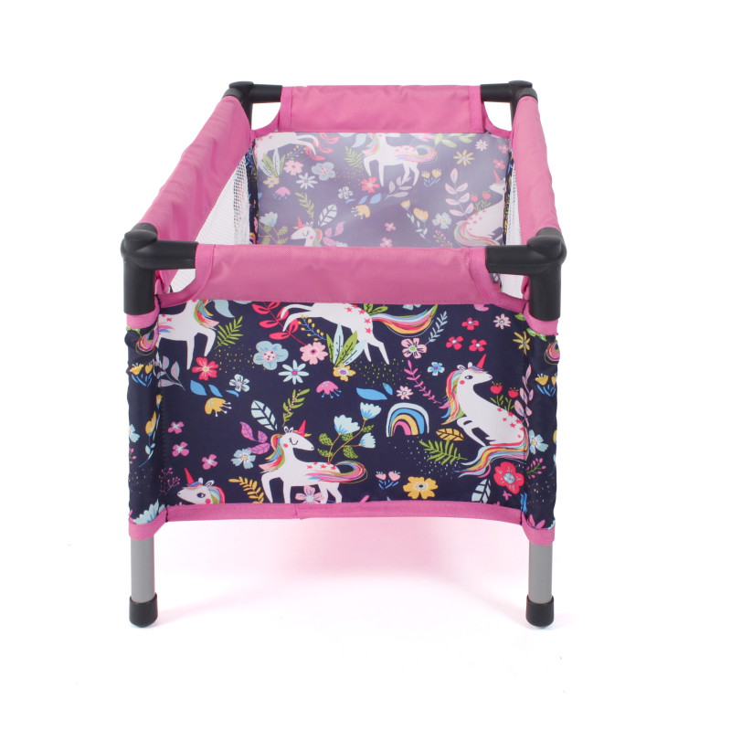 Poppenreisbed (eenhoorn donkerblauw/roze) Poppenreisbed (eenhoorn donkerblauw/roze)