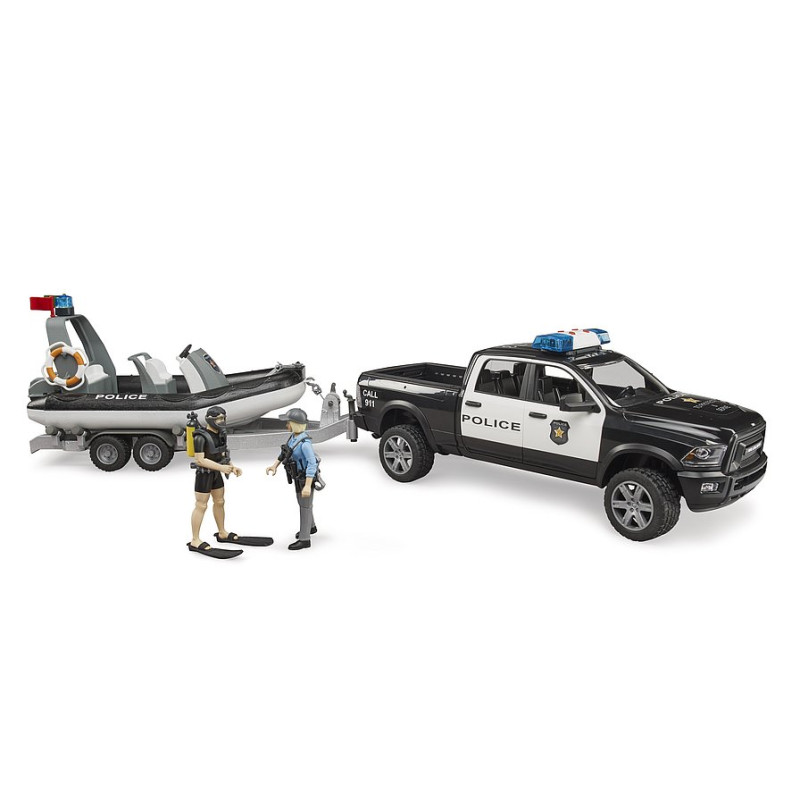 RAM 2500 politietruck met boot + trailer + 2 figuurtjes RAM 2500 politietruck met boot + trailer + 2 figuurtjes