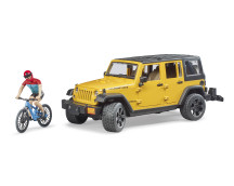 Jeep Wrangler Rubicon Unlimited met mountainbike en speelfiguur