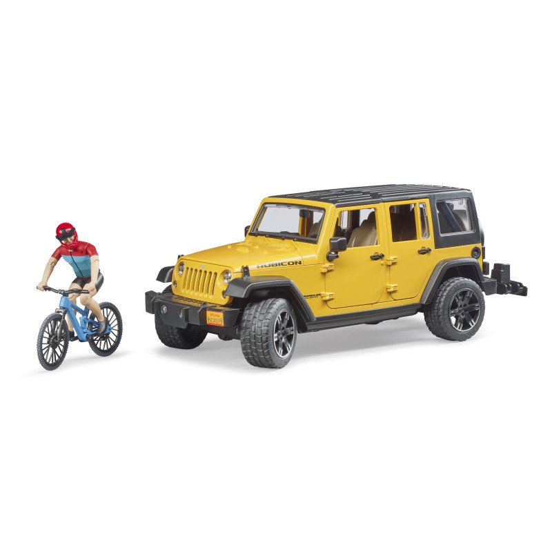 Jeep Wrangler Rubicon Unlimited met mountainbike en speelfiguur Jeep Wrangler Rubicon Unlimited met mountainbike en speelfiguur