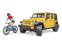 Jeep Wrangler Rubicon Unlimited met mountainbike en speelfiguur Jeep Wrangler Rubicon Unlimited met mountainbike en speelfiguur