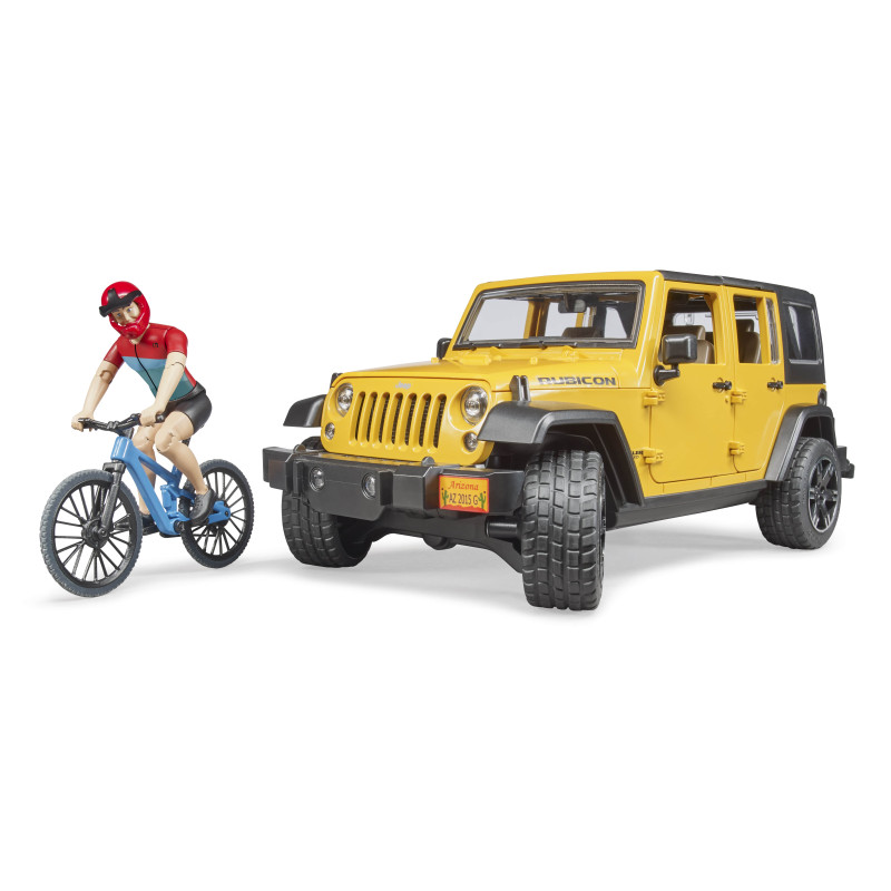 Jeep Wrangler Rubicon Unlimited met mountainbike en speelfiguur Jeep Wrangler Rubicon Unlimited met mountainbike en speelfiguur