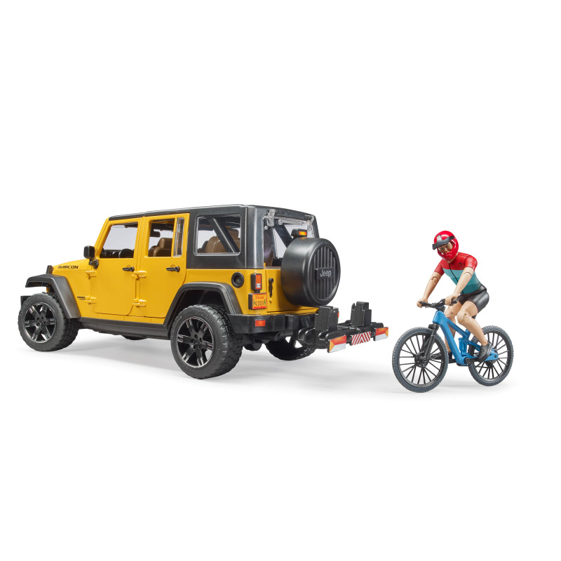 Jeep Wrangler Rubicon Unlimited met mountainbike en speelfiguur Jeep Wrangler Rubicon Unlimited met mountainbike en speelfiguur