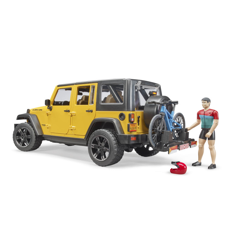 Jeep Wrangler Rubicon Unlimited met mountainbike en speelfiguur Jeep Wrangler Rubicon Unlimited met mountainbike en speelfiguur