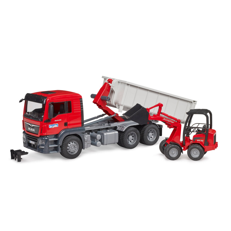 MAN TGS met rolcontainer en Schaffer compacte lader 2630 MAN TGS met rolcontainer en Schaffer compacte lader 2630