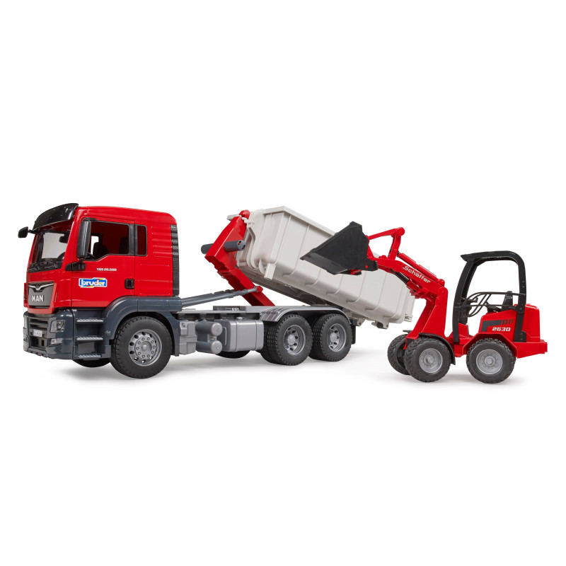 MAN TGS met rolcontainer en Schaffer compacte lader 2630 MAN TGS met rolcontainer en Schaffer compacte lader 2630
