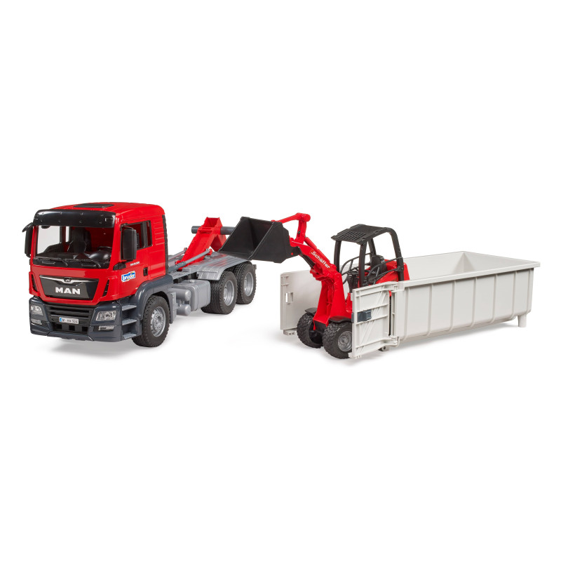 MAN TGS met rolcontainer en Schaffer compacte lader 2630 MAN TGS met rolcontainer en Schaffer compacte lader 2630