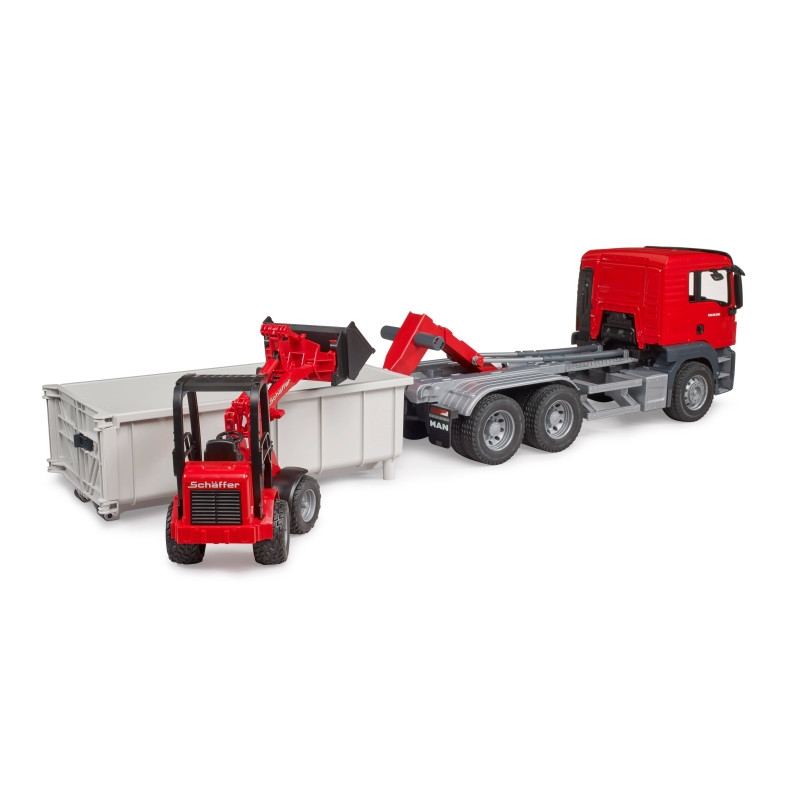 MAN TGS met rolcontainer en Schaffer compacte lader 2630 MAN TGS met rolcontainer en Schaffer compacte lader 2630