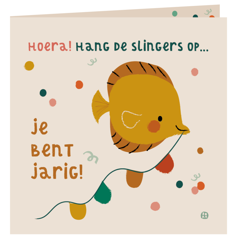Kaart met envelop - Slingers ophangen vis Kaart met envelop - Slingers ophangen vis