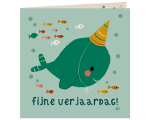 Kaart met envelop - Narwal feesthoed