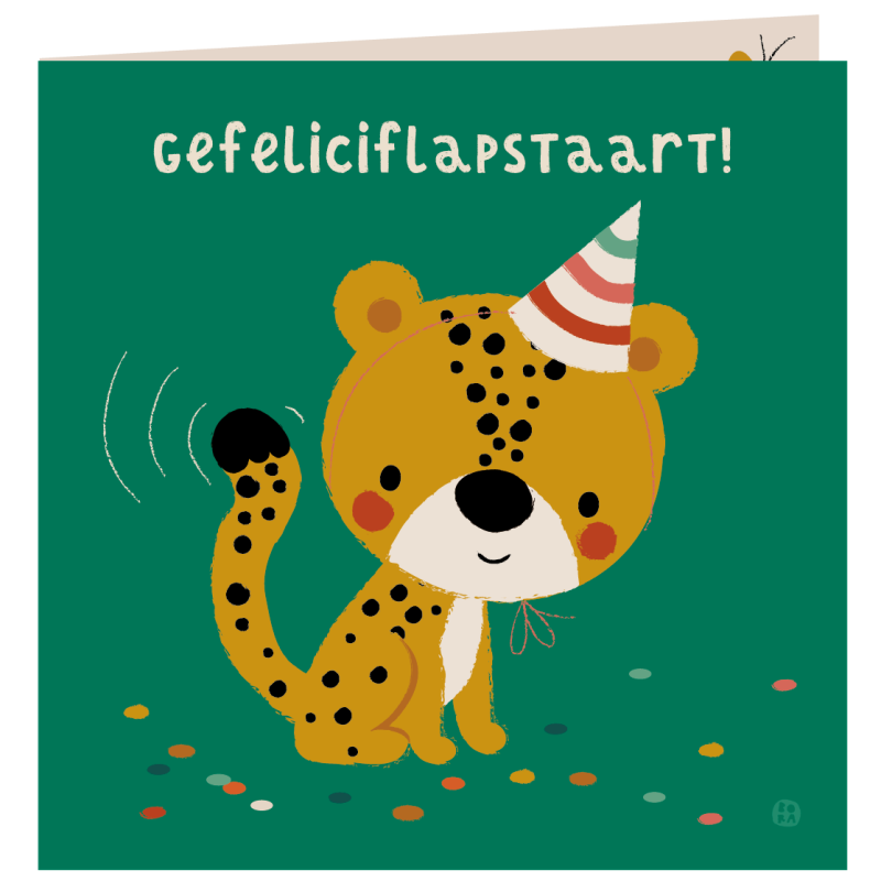 Kaart met envelop - Gefeliciflapstaart cheeta Kaart met envelop - Gefeliciflapstaart cheeta