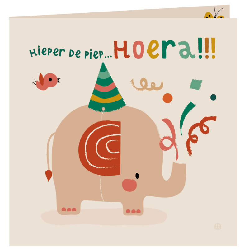 Kaart met envelop - Hoera olifant Kaart met envelop - Hoera olifant