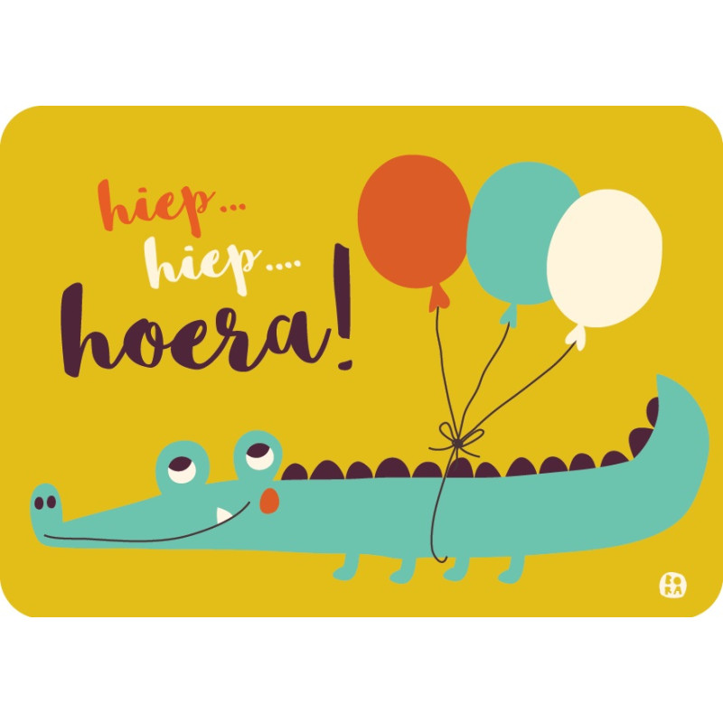 Postkaart Party animals - Hoera krokodil Postkaart Party animals - Hoera krokodil