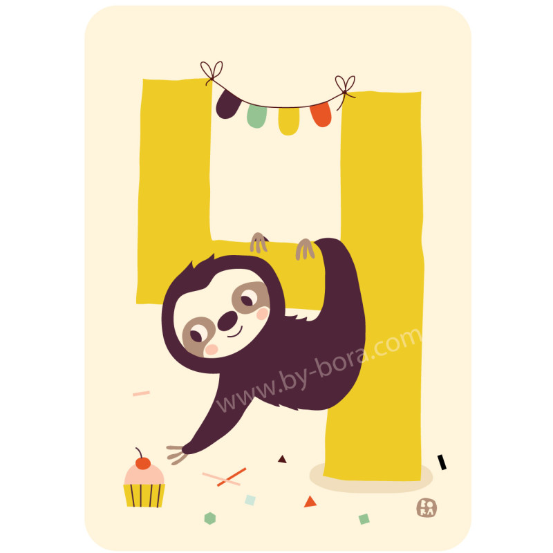 Kaart met envelop - 4 Sloth