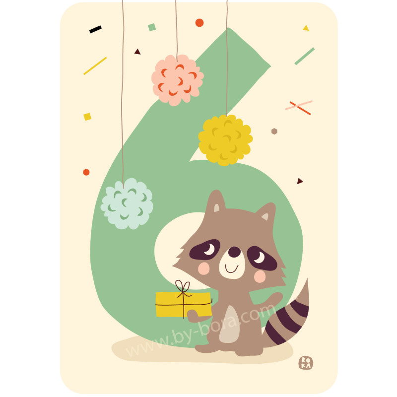Kaart met envelop - 6 Raccoon