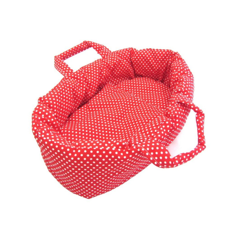 Poppendraagmand 40cm rood/wit stippen
