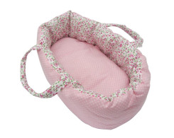 Poppendraagmand 40 cm roze/bloem