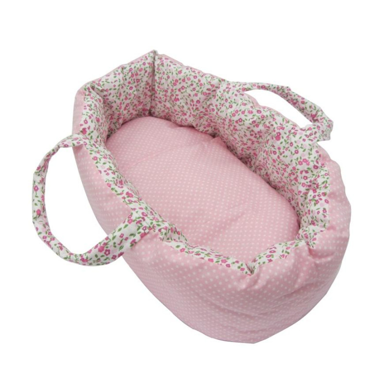 Poppendraagmand 40 cm roze/bloem