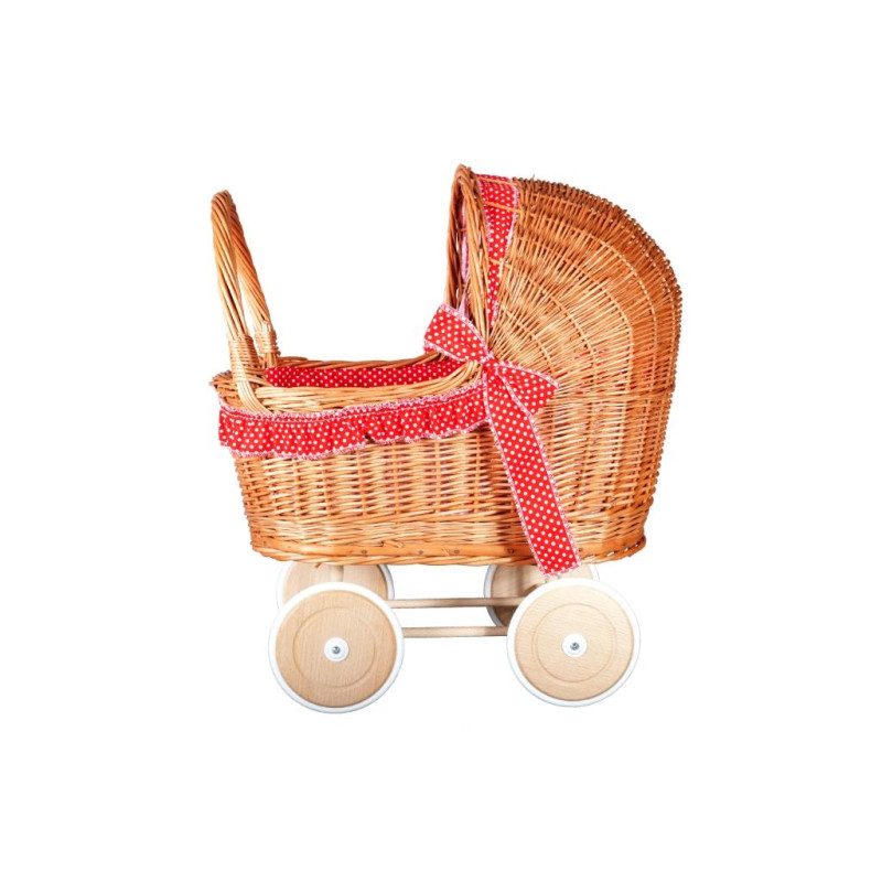 Poppenwagen riet rood met witte stippen KR Poppenwagen riet rood met witte stippen KR