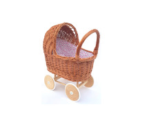Poppenwagen riet met bloemetjesstof