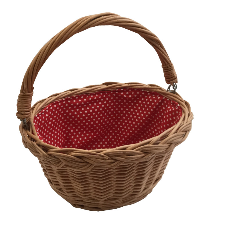 Rieten fietsmandje (rood/wit stippen) Rieten fietsmandje (rood/wit stippen)