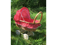Poppenwagen stoffen kap (groot/47cm/rood)