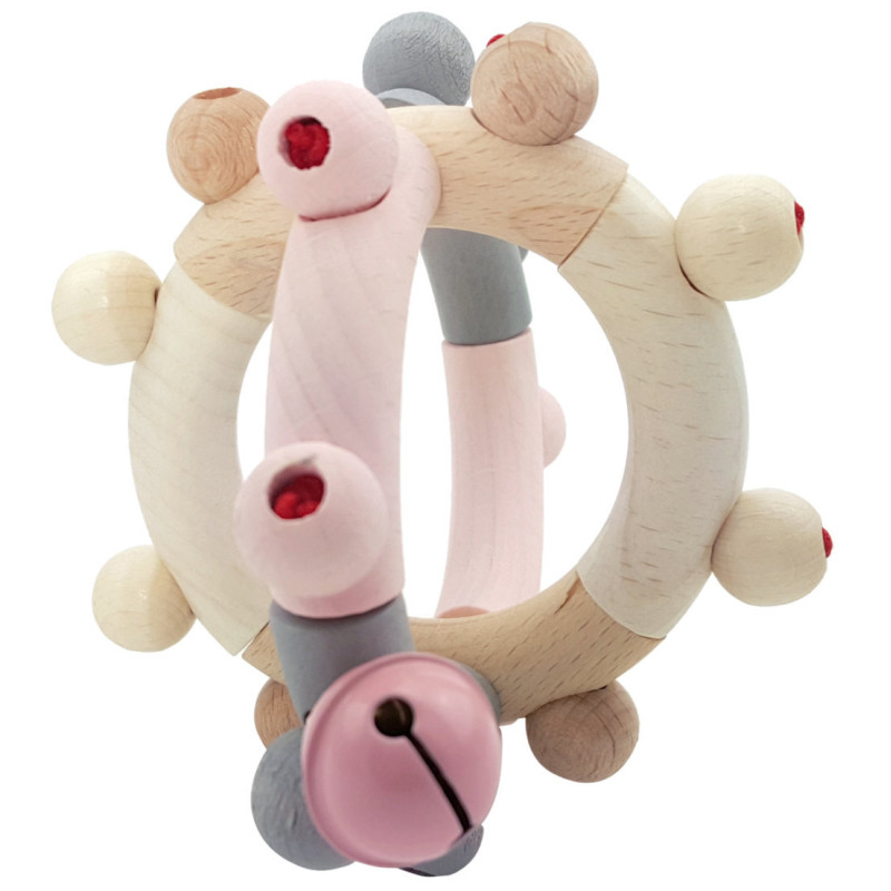 Rammelaar bol (naturel/roze) Rammelaar bol (naturel/roze)