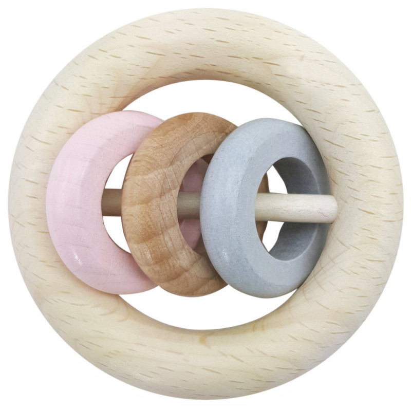 Rammelaar met 3 ringen (naturel/roze)