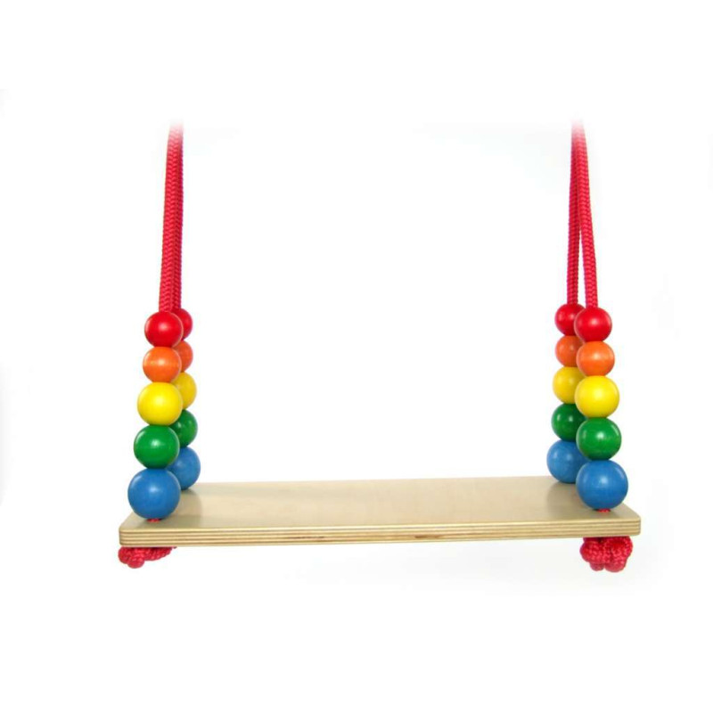 Houten plankschommel met kralen (regenboog) Houten plankschommel met kralen (regenboog)