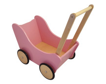 Houten poppenwagen roze/blank hout
