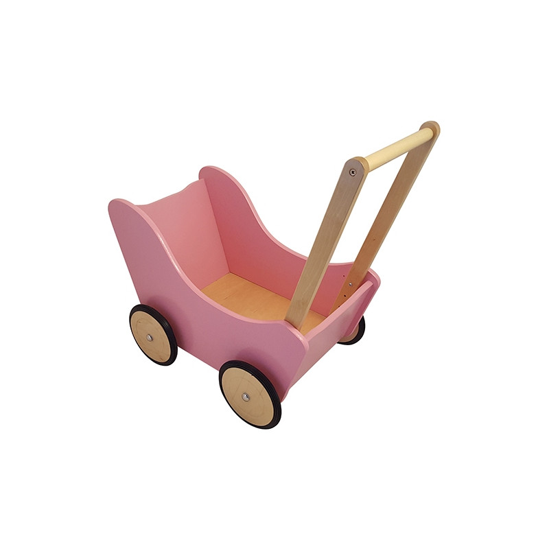 Houten poppenwagen roze/blank hout