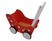 Houten poppenwagen rood met witte hartje