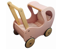 Houten poppenwagen retro lichtroze met dekbed