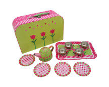 Blikken servies (tulpdecor) in koffer