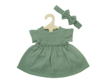 Jurk met ruches en haarband saliegroen (28-35cm)