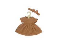Jurk met ruches en haarband caramel (35-45cm)