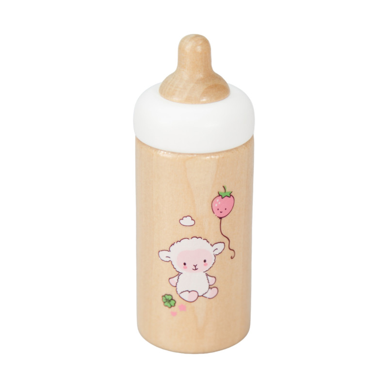 Houten poppenflesje met schaapje Houten poppenflesje met schaapje